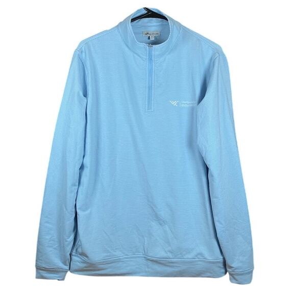 Peter Millar Mens Jacket Blue Stripe Perth Terry 1/4 Zip Pullover Stretch Medium - Picture 1 of 13